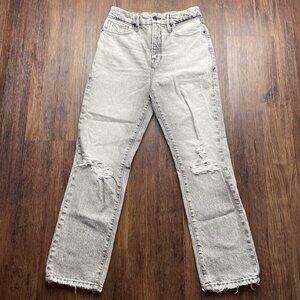 Good American Good Boy Slouchy Straight Jeans Women’s 4/27 Gray Distressed Denim